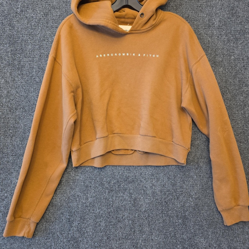 Abercrombie & Fitch‎ Hoodie Womens XS Brown Cropped Soft Fleece Logo Pullover